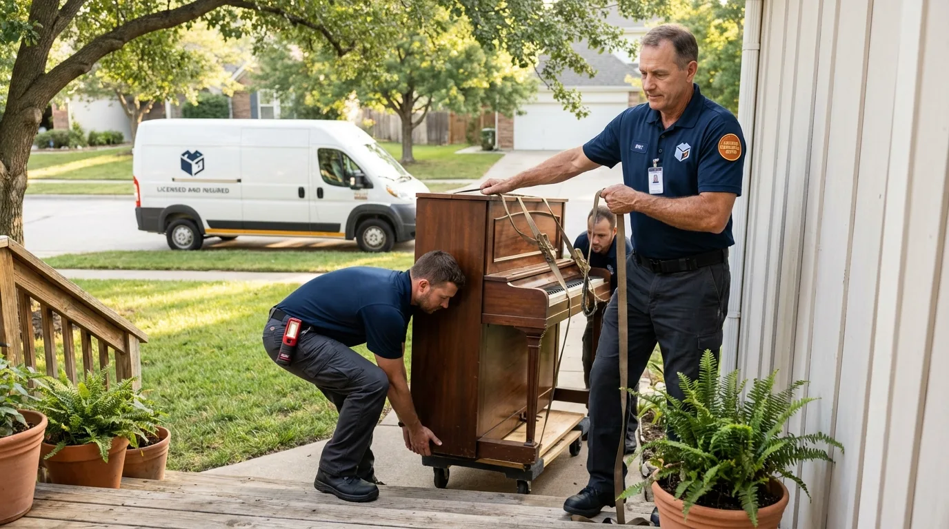 Licensed piano movers securing grand piano in Kenansville, NC